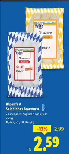 Lidl ALPENFEST Salchichas Bratwurst oferta
