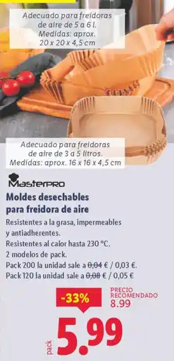 Lidl MASTERPRO Moldes desechables para freidora de aire oferta