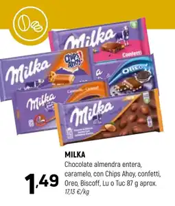 Coviran MILKA Chocolate almendra entera, caramelo, con Chips Ahoy, confetti, Oreo, Biscoff, Lu o Tuc oferta