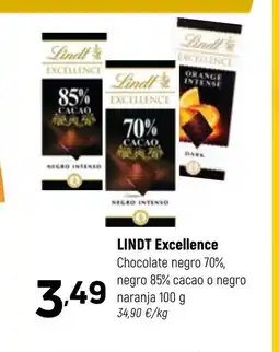Coviran LINDT Excellence Chocolate negro 70% negro 85% cacao o negro naranja oferta