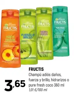 Coviran FRUCTIS Champú adiós daños, fuerza y brillo, hidrarizos o pure fresh coco oferta