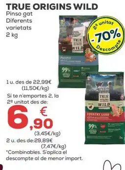 Kiwoko TRUE ORIGINS WILD Pinso gat Diferents varietats oferta