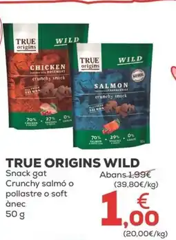 Kiwoko TRUE ORIGINS WILD Snack gat Crunchy salmó o pollastre o soft ànec oferta