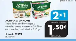 Supermercados Lupa ACTIVIA de DANONE Yogur fibras con frutos rojos y cereales, avena y nueces o 0% fibras con cereales oferta