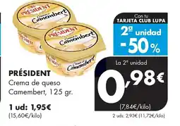 Supermercados Lupa PRÉSIDENT Crema de queso Camembert oferta