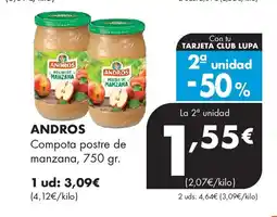 Supermercados Lupa ANDROS Compota postre de manzana oferta