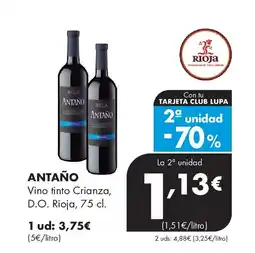 Supermercados Lupa ANTAÑO Vino tinto Crianza, D.O. Rioja oferta