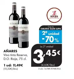 Supermercados Lupa AÑARES Vino tinto Reserva, D.O. Rioja oferta