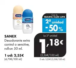 Supermercados Lupa SANEX Desodorante extra control o sensitive, roll-on oferta