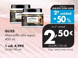 Supermercados Lupa GLISS Mascarilla ultra repair oferta