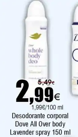 FROIZ Desodorante corporal Dove All Over body Lavender spray oferta
