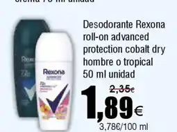 FROIZ Desodorante Rexona roll-on advanced protection cobalt dry hombre o tropical oferta