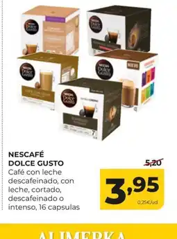 Alimerka NESCAFÉ DOLCE GUSTO Café con leche descafeinado, con leche, cortado, descafeinado o intenso, 16 capsulas oferta