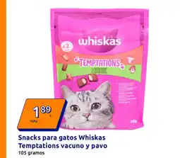 Action Snacks para gatos Whiskas Temptations vacuno y pavo oferta