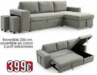 Atrapamuebles Reversible 236 Cm Convertible En Cama 2 Puff Adicionales oferta