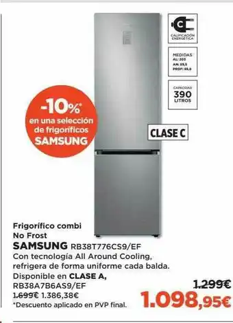 El Corte Inglés Frigorifico Comb No Frost Samsung Rb38t776cs9 Ef oferta