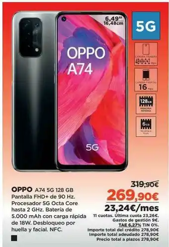 El Corte Inglés Oppo A74 5g 128 Gb oferta