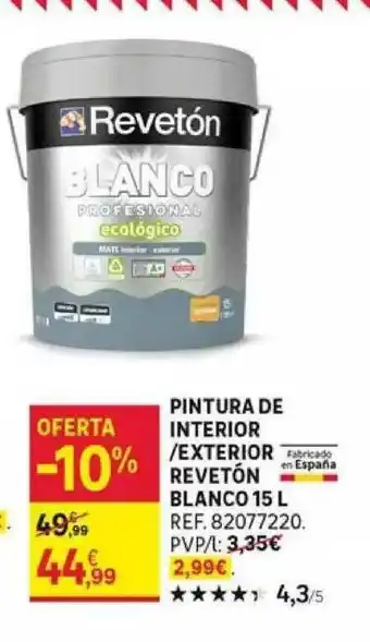 Leroy Merlin Pintura De Interior Exterior Revetón Blanco 15 L oferta