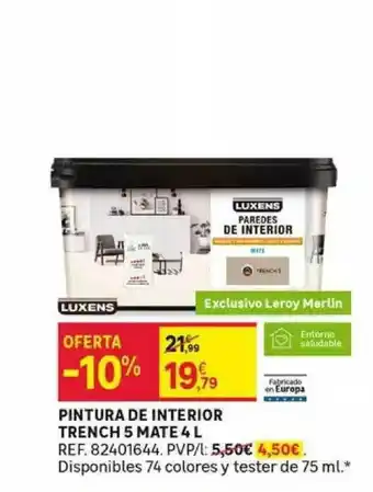 Leroy Merlin Pintura De Interior Trench 5 Mate 4 L oferta