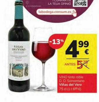Supermercados Charter Vino Tinto Roble D.o. Somontano Viñas Del Vero oferta