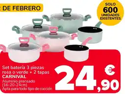 Supeco CARNIVAL Set batería 3 piezas rosa o verde + 2 tapas oferta