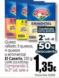 Unide Market El caserío - queso rallado 3 quesos, 4 quesos o emmental, 120 g oferta