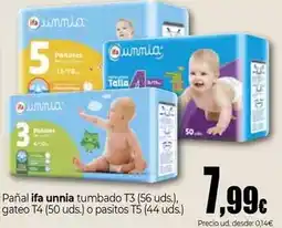 Unide Market Ifa unnia - pañal tumbado t3 (56 uds.), gateo t4 (50 uds.) o pasitos t5 (44 uds.) oferta