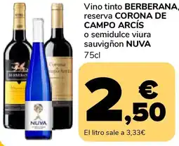 Supeco BERBERANA, CORONA DE CAMPO ARCÍS, NUVA Vino tinto reserva sauvignon oferta