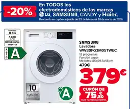 Carrefour SAMSUNG Lavadora WW80FG3M05TWEC oferta