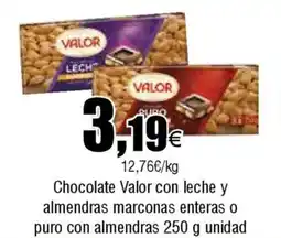 FROIZ VALOR Chocolate con leche y almendras marconas enteras o puro con almendras oferta