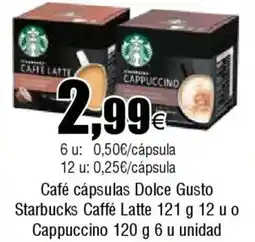 FROIZ STARBUCKS Café cápsulas Dolce Gusto Caffé Latte 121 g 12 u o Cappuccino oferta