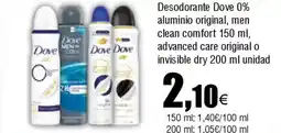 FROIZ DOVE Desodorante 0% aluminio original, men clean comfort 150 ml, advanced care original o invisible dry oferta