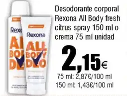 FROIZ REXONA Desodorante corporal All Body fresh citrus spray 150 ml o crema oferta