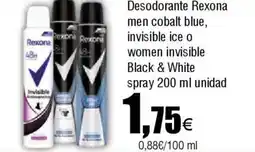 FROIZ REXONA Desodorante men cobalt blue, invisible ice o women invisible Black & White spray oferta