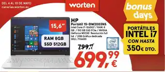 Worten HP Portátil 15-DW2003NS Ríomhaire Glúine oferta