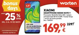 Worten Xiaomi Smartphone Redmi Note 9 oferta