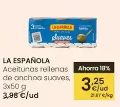 Eroski La española - aceitunas rellenas de anchoa suaves oferta