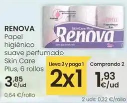 Eroski Renova - papel higienico suave perfumado skin care plus oferta