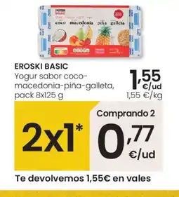 Eroski EROSKI BASIC Yogur sabor coco- macedonia-piña-galleta oferta