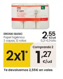 Eroski EROSKI BASIC Papel higiénico 2 capas, 12 rollos oferta