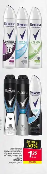 Maskom Supermercados Rexona Desodorante Spray Antimanchas, Algodón, Aloe Vera, Ice Fresh, Cobalt Dry O Aqua oferta