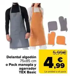 Carrefour Tex basic - delantal algodón 75x85 cm o pack manopla y agarrador oferta