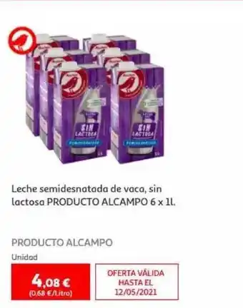 Alcampo Leche Semidesnatada De Vaca, Sin Lactosa Producto Alcampo oferta