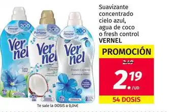 Suavizante Concentrado Cielo Azul, Agua De Coco O Fresh Control Vernel