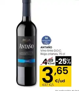 Eroski ANTAÑO Vino tinto D.O.C. Rioja crianza oferta