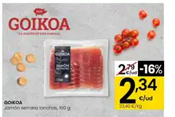 Eroski GOIKOA Jamón serrano lonchas oferta