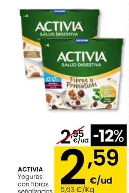 Eroski ACTIVIA Yogures con fibras señalizados oferta