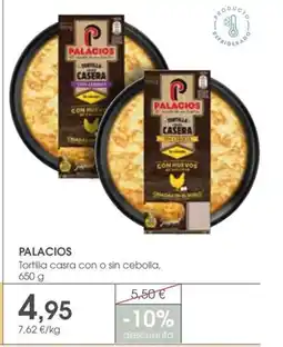 Supermercados Plaza PALACIOS Tortilla casra con o sin cebolla oferta