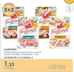 Supermercados Plaza CAMPOFRÍO Finíssimas de pechuga de pavo o jamón cocido, normales o braseadas oferta