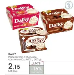 Supermercados Plaza DALKY Postre de fresa o chocolate con nata o dúo oferta